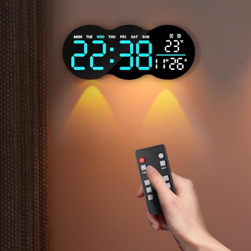 ساعت دیواری دیجیتال Oasisgalore، ساعت دیواری دیجیتال LED آبی 30 سانتی متری با کنترل از راه دور، تاریخ، هفته، زنگ هشدار، دما و روشنایی خودکار برای اتاق نشیمن و اتاق خواب