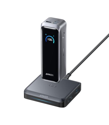 پاور بانک و پایه شارژ Anker Prime، شارژر قابل حمل حداکثر 26250 میلی آمپر ساعتی 300 وات با پایه برای 6 دستگاه، شارژ دو طرفه، تایید شده توسط پرواز، کنترل برنامه، برای مک بوک، سری آیفون 17/16/15 و موارد دیگر