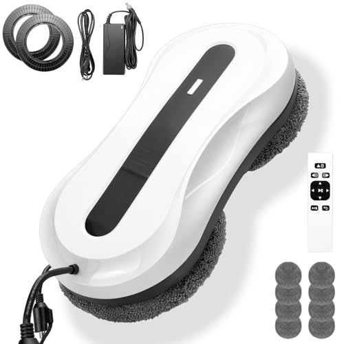 ربات شیشه پاک کن، ربات ماشین لباسشویی اتوماتیک شیشه ای 5600 پاسکال با دوبار اسپری آب، 3 حالت تمیز کردن، تشخیص لبه، ناوبری هوشمند، کنترل از راه دور و 8 پارچه