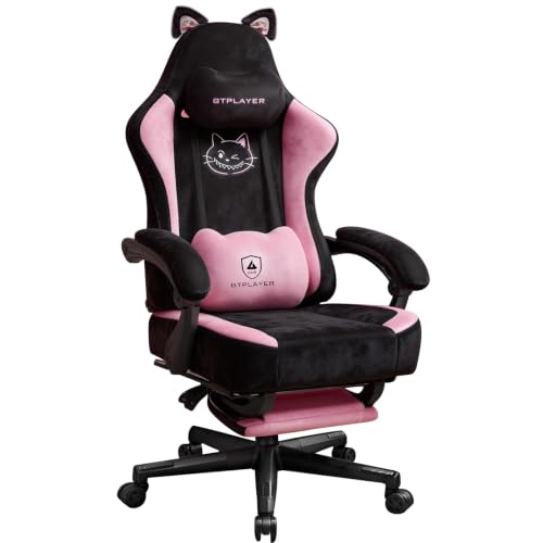 صندلی گیمینگ جی تی پی آفیس GTPOFFICE Gaming Chair Cute with Cat Ears (مشکی صورتی) مدل N-GTP610