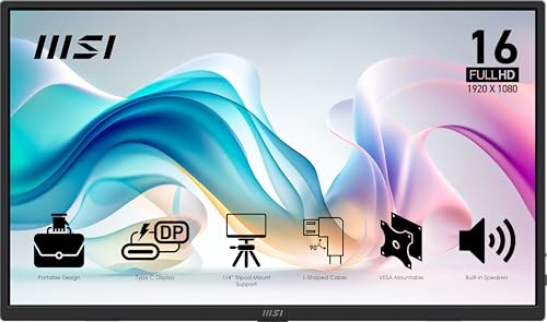 مانیتور قابل حمل MSI Pro MP165 E6 – سایز 15.6 اینچ، Full HD IPS، USB-C و Mini HDMI با اسپیکر داخلی