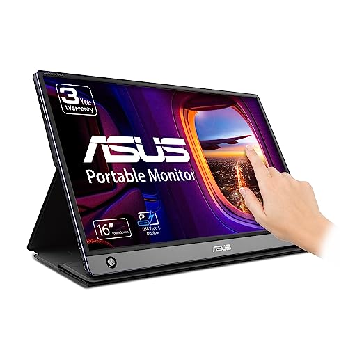 مانیتور قابل حمل لمسی ASUS ZenScreen MB16AMT – سایز 15.6 اینچ، Full HD IPS، باتری و اسپیکر داخلی با کاور هوشمند تاشو