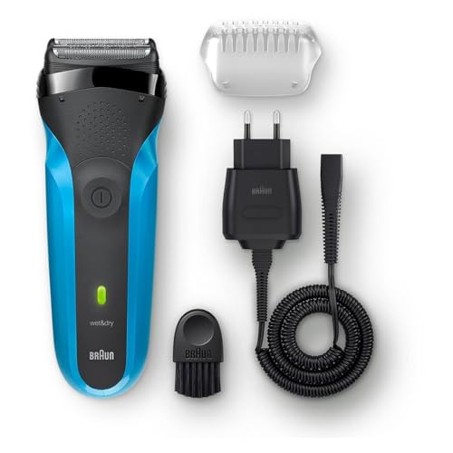 ریش تراش براون 310Bt سری 3 ریش تراش برقی قابل شارژ مرطوب و خشک، آبی مشکی