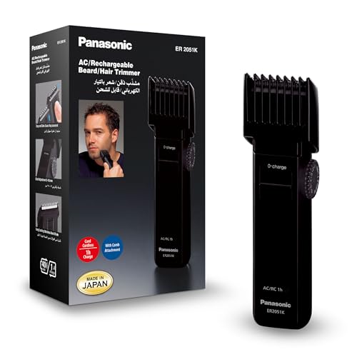 پاناسونیک Er2051، اصلاح کننده موی ریش مردانه پاناسونیک Er2051 ساخت ژاپن تیغه فولادی ضد زنگ قابل شارژ، مشکی،