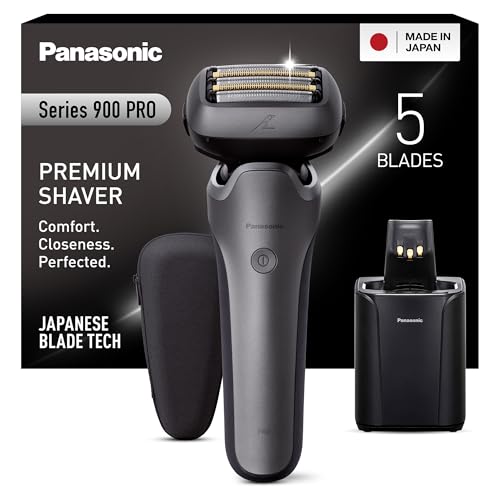 ریش تراش برقی مردانه 5 تیغه پاناسونیک ES-L580US811 سری 900، شارژر خود تمیز شونده، شارژ USB-C، سنسور ریش هوشمند +، سر انعطاف پذیر 20 بعدی، اصلاح مرطوب و خشک، کیف مسافرتی