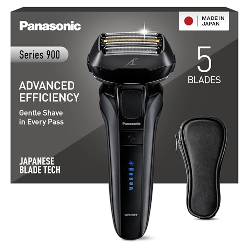 Panasonic Series 900 Premium Wet and Dry Razor ES-LV6U for Men، سر اصلاح 5 طرفه با موتور خطی و فناوری سنسور تراکم ریش، اصلاح پاپ آپ، مشکی مات