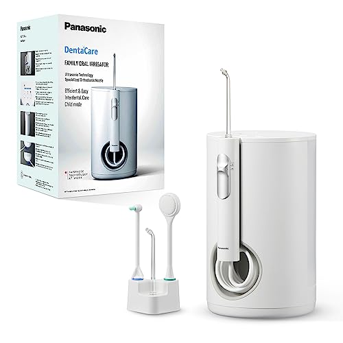 شستشوی دهان خانواده Panasonic EW1614AW503-PACK، جت اولتراسونیک، حالت کودک، 10 تنظیم فشار، IPX7، ارتودنسی، 5 نازل، برق شهری، سفید
