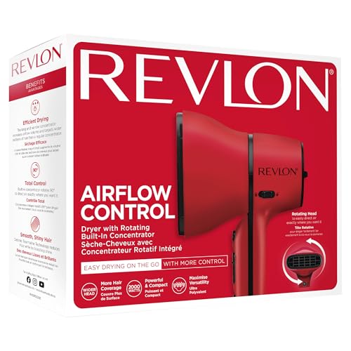 خشک کن کنترل جریان هوا Revlon || خشک کن جمع و جور با متمرکز کننده داخلی چرخشی و دیفیوزر تقویت کننده کرل، 2000 وات || RVDR5320 | خشک کن فشرده با متمرکز کننده داخلی چرخشی و پخش کننده تقویت کننده فر، 2000 وات، انواع مو