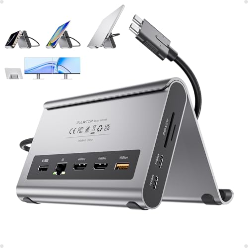 مانیتور USB C دوگانه 4K برای MacBook Pro/Air M3 Pro/M4/M5، پایه داک MacBook Pro Dock Stand دوگانه لپ تاپ با 2 HDMI، PD، اترنت، USB A/C 10Gbps، صدا، SD/TF، USB 2.0
