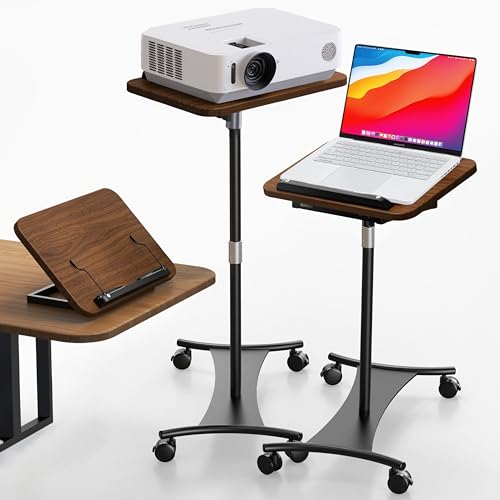 پایه لپتاپ رول، دو منظوره برای میز و کف، ارتفاع قابل تنظیم از 16.5 اینچ تا 51 اینچ با 4 چرخ قفلدار و گیره صفحه کتاب، پایه لپتاپ قابل حمل ایدهآل برای پروژکتور، کتاب، آی پد
