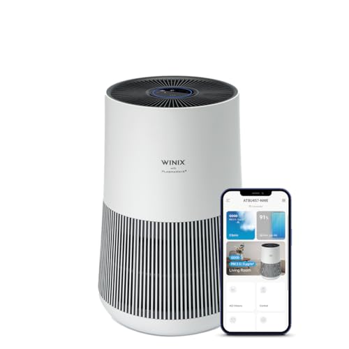 تصفیه کننده هوای WINIX T500 برای خانه اتاق خواب، 50 متر مربع، CADR 250 متر مکعب در ساعت، فیلتر HEPA و کربن 99.97% آلرژی، گرده، گرد و غبار، دود، پاک کننده هوا با برنامه هوشمند و الکسا را از بین می برد.