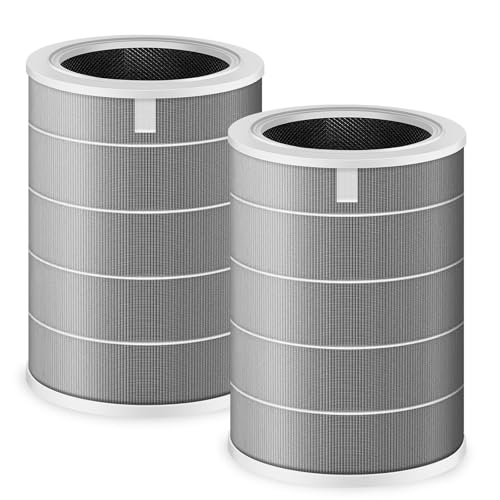 فیلتر جایگزین 2 بسته برای تصفیه هوا شیائومی 3C/3H/3, 2C/2H/2S/Pro | PINREK 3-in-1 H13 True HEPA + فیلتر جایگزین کربن فعال، بوی دود گرد و غبار را از بین می برد (خاکستری، استاندارد)