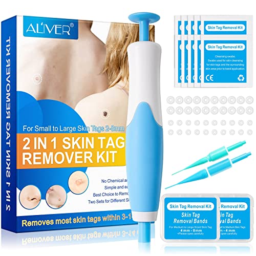 کیت حذف برچسبهای پوستی ALIVER Auto 2 in 1، پاککننده برچسبهای پوستی ممتاز برای برچسبهای پوستی کوچک تا بزرگ (2 میلیمتر تا 8 میلیمتر)، حذف برچسبهای پوست در 3 تا 12 روز، استفاده آسان، کاربرپسند، ایمن و بدون درد