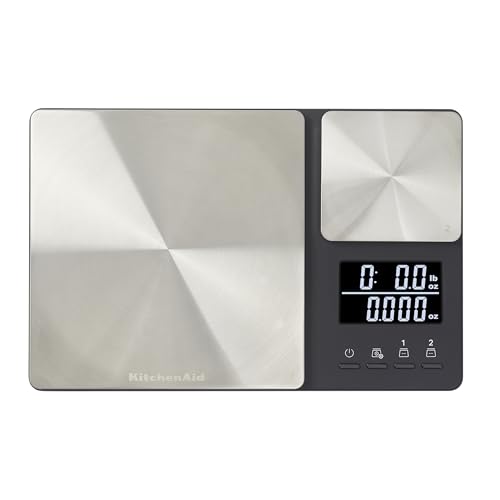 ترازوی دیجیتال آشپزخانه و غذا KitchenAid KQ909 دو پلت فرم، با ظرفیت 11 پوند و ظرفیت دقیق 16 اونس، مشکی با فولاد ضد زنگ