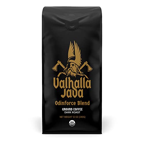 Death Wish Coffee Co. Valhalla Java Dark Roast Grounds, 12 Oz، قوی ترین، ترکیبی پررنگ و شدید دنیا از دانه های روبوستا عربیکا، زمین ارگانیک USDA، کافئین قدرتمند برای تقویت صبحگاهی