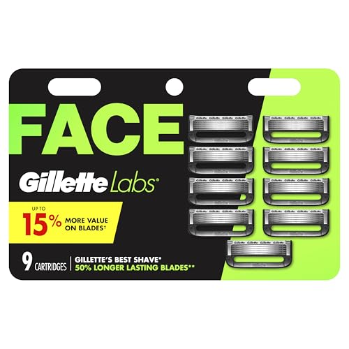 شارژ مجدد تیغ ریش تراش GilletteLabs، سازگار با GilletteLabs با نوار لایه بردار توسط Gillette and Heated Razor, 9 Refills, CUNYAX