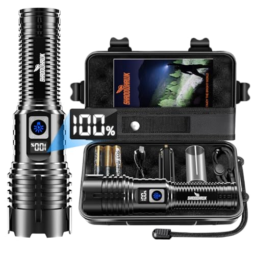 چراغ قوه قابل شارژ Shadowhawk، چراغ قوه 20000 لومن، چراغ قوه LED تاکتیکال، چراغ قوه LED XHM77.2 با قدرت بالا، مشعل های قدرتمند دستی USB برای کمپینگ پیاده روی اضطراری
