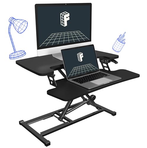 FLEXISPOT 28 اینچی میز ایستاده قابل تنظیم ارتفاع مشکی رایزر نشسته به ایستاده با ایستگاه کاری سینی صفحه کلید عریض برای خانه و محل کار