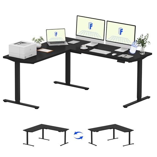 FLEXISPOT - میز ایستاده L شکل، 71 اینچ x 63 اینچ ایستگاه کاری کامپیوتر گوشه ای قابل تنظیم ارتفاع با کنترل از پیش تعیین شده برای خانه یا محل کار، قاب
