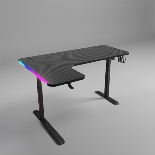 میز بازی چند منظوره با قابلیت تنظیم ارتفاع با چراغ های LED RGB، کنترل از راه دور بی سیم، قفسه دسته، جای لیوان، سوکت USB و قلاب هدفون 140 سانتی متری