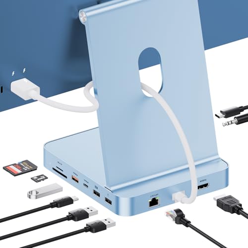 هاب USB-C مخصوص iMac 24 اینچ PULWTOP با جایگاه SSD M.2، خروجی HDMI 4K، شبکه 2.5 گیگابیتی، 5 پورت USB-A و USB-C پرسرعت 10Gbps، شیار کارت حافظه SD و microSD، مناسب iMac M1 / M3 / M4